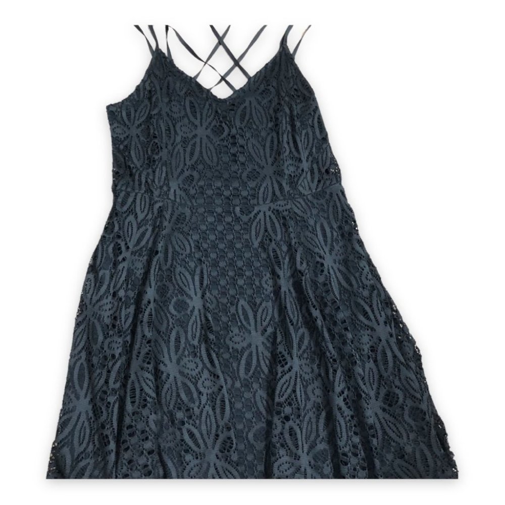 Free People Black Lace Mini Strapy Skater Pull On Dress